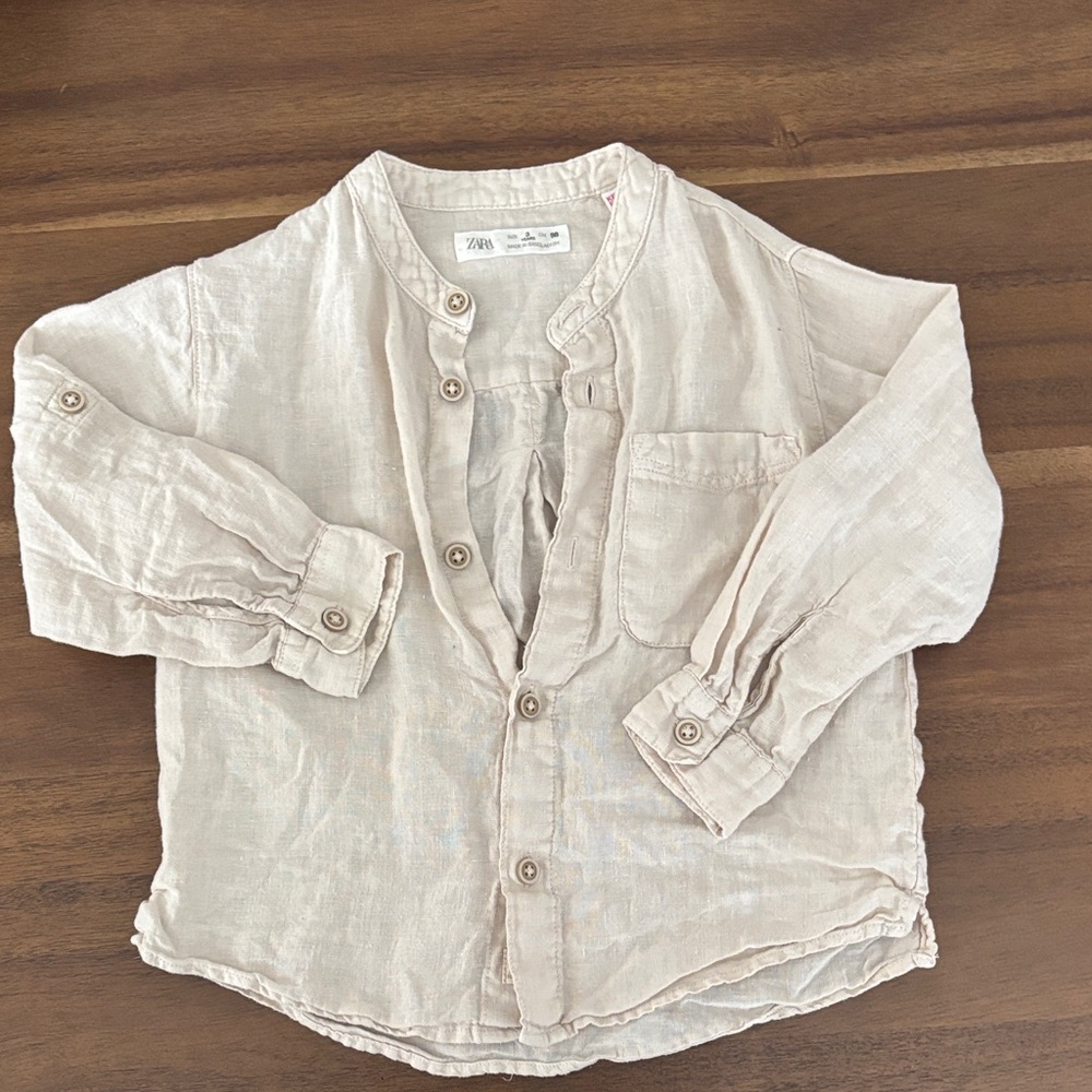 Zara Kids Light Tan Button-Down Shirt linen